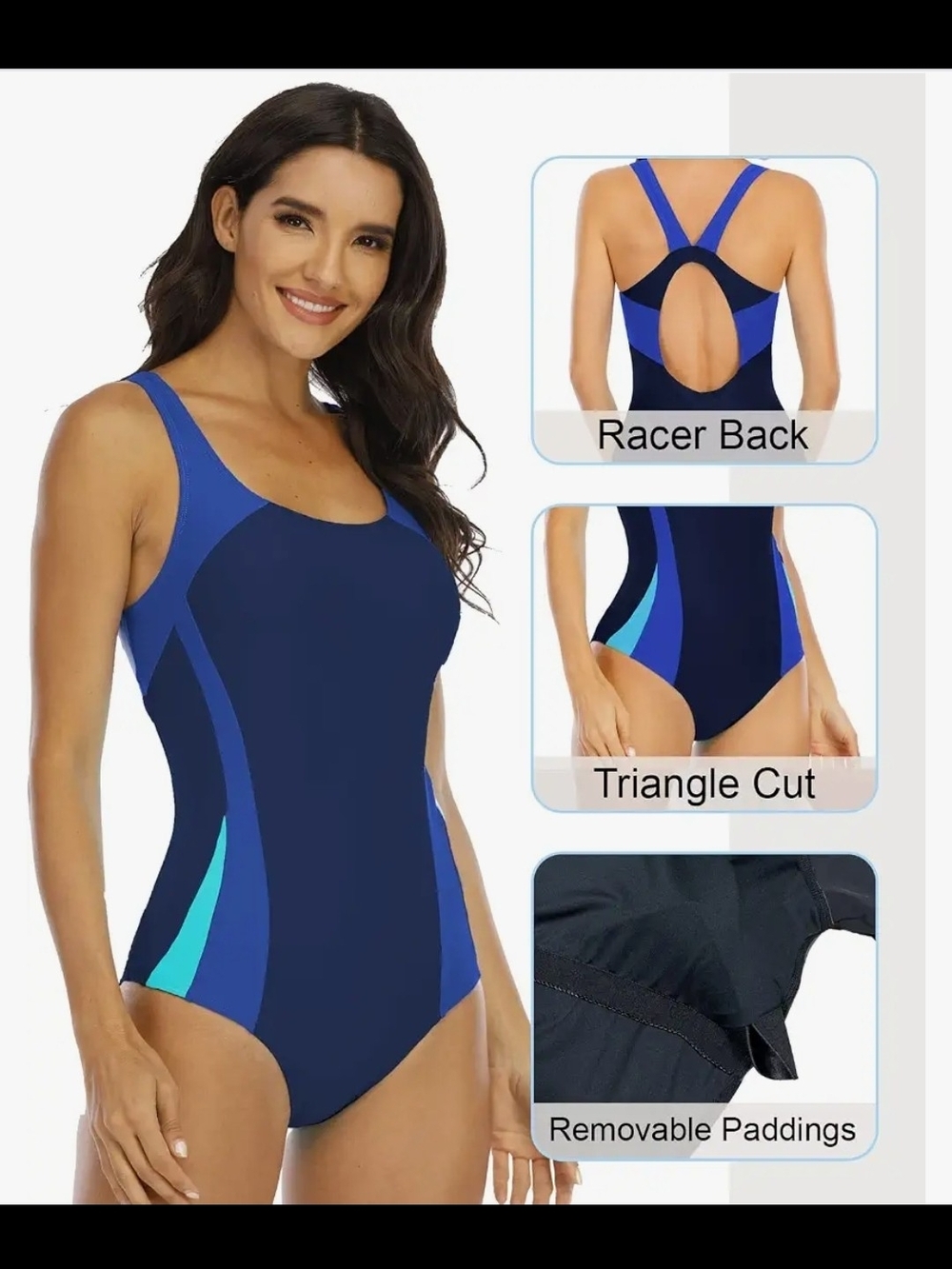 Halcurt Navy Blue Colorblock Racerback One-Piece Swimsuit Womens Size Large